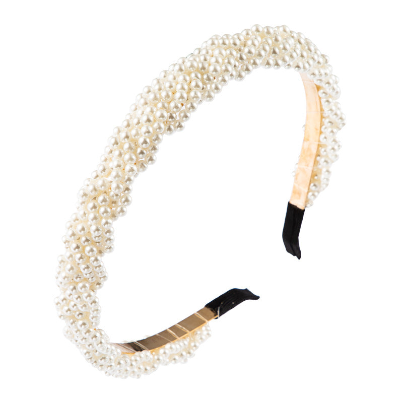 Korean Style Fashion Beautiful Wind Full Of Pearl Hair Hoop Girl Super Fairy Headband Temperament Wild Simple Head Buckle