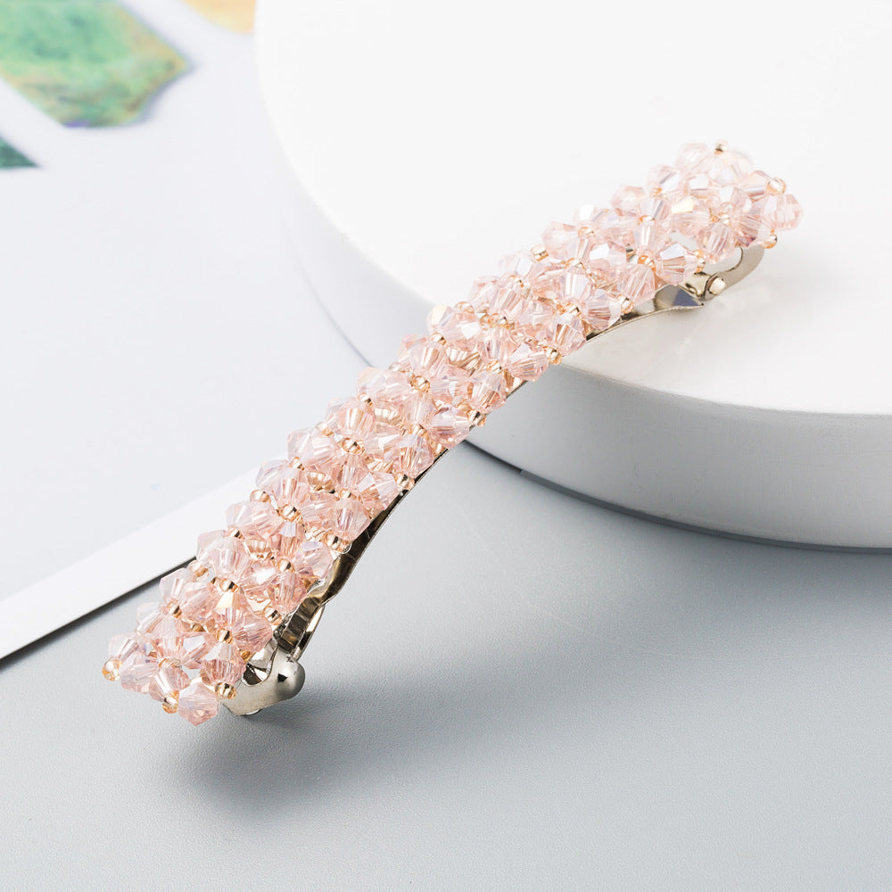 Korean Style Retro Crystal Beaded Hair Clip Simple Wild One Word Clip Female Side Clip Spring Clip Korean Hair Accessories