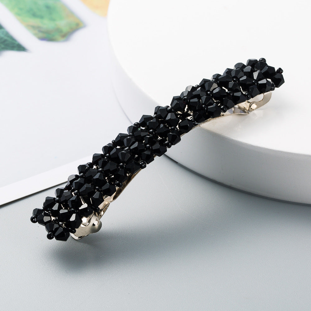 Korean Style Retro Crystal Beaded Hair Clip Simple Wild One Word Clip Female Side Clip Spring Clip Korean Hair Accessories